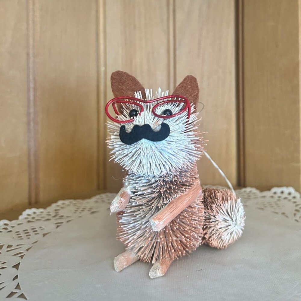 Rustic Woodland Animal Anthropomorphic Ornaments Santa Hat Glasses Fox Mouse - Picture 8 of 13